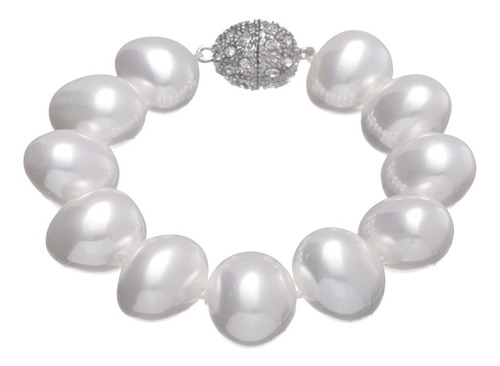 Pulsera Perlas Blanco Ovalada Moda 14 M M Natural Cristal 