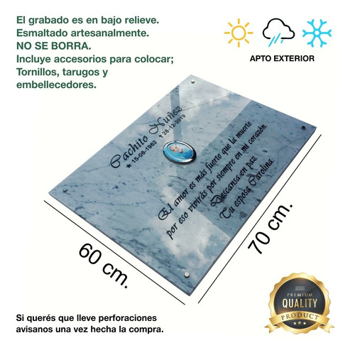 Imagen 3 de 10 de Placa Marmol Grabada 70x60cm. Para Cementerio + Foto 14x10