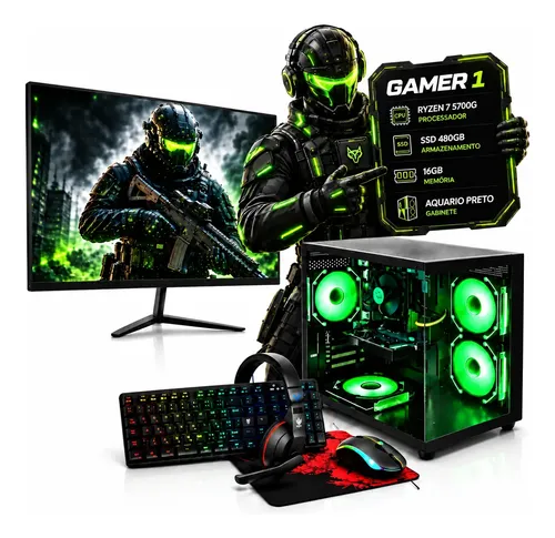PC Gamer Park Computadores Ryzen 7 5700G com monitor 23,8 polegadas