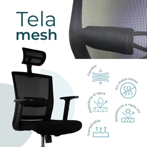 Silla Ejecutiva Mundo In Jm-318 Respaldo Tipo Mesh Cabecera Color Negro