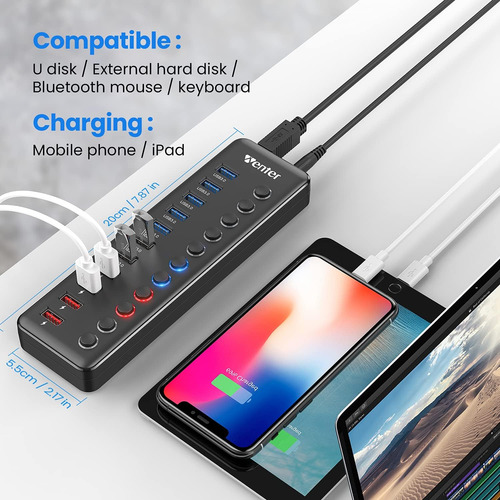 Hub Usb 3.0 Alimentado, Divisor De Hub Wenter De 11 Puertos