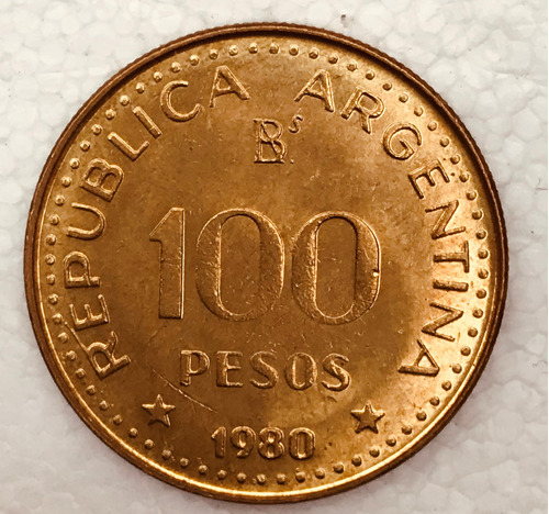 * San Martín 100 Pesos. Cuño Partido. Año 1980. Excelente!