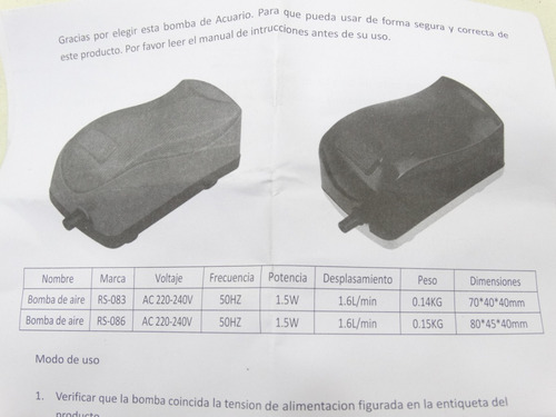 Aireador Pecera 1 Salida Rs 086 + 1 M De Maguera + Difusora