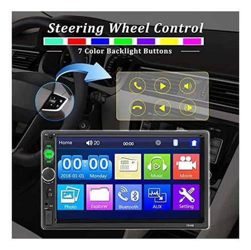 Radio De Coche Estéreo Doble Din Bluetooth 7 Pulgadas Mp5 Hd