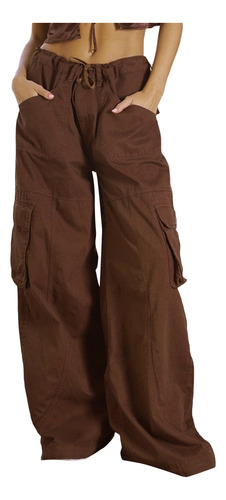 Pantalones Cargo Para Mujer, Cintura Baja Con Cordón Y Perne