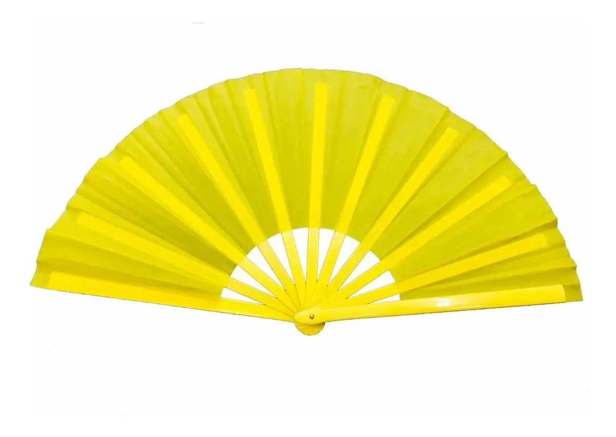 Leque Oriental Grande Dança Kung Fu Tai Chi Chuan Cor Amarelo Liso