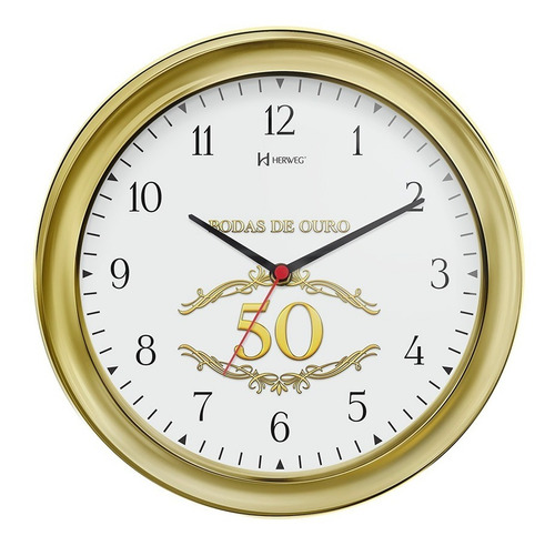 Relógio De Parede Bodas De Ouro 28 Cm Diâmetro Herweg 6637