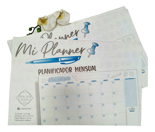 Planificador  Planner Mensual 42,5 X 28 Cm. 13 Hojas 140 Gr.