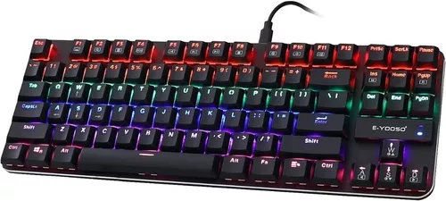  E-YOOSO Teclado mecánico para juegos, teclado mecánico con  cable al 75% con interruptores rojos, teclado para juegos de 87 teclas con  retroiluminación de color sólido y luz lateral LED RGB para