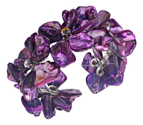 Brazalete De Cristal De Nácar Morado Hecho A Mano Bonito De 