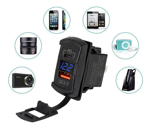 Cargador Rocker C + Pd Usb Rápido 3.0 Voltímetro 12v -24v