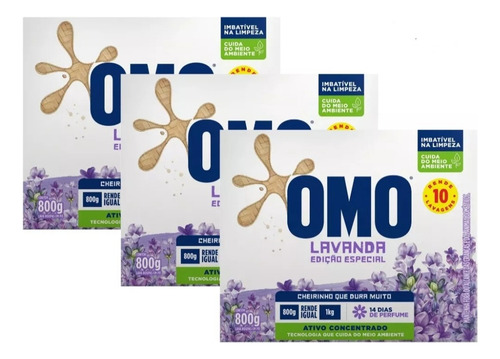 Kit 3 Sabão Em Pó Lava-roupas Lavanda Omo Caixa 800g