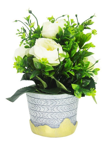 Maceta Decorativa Con Rosas Flores Artificiales Plantas