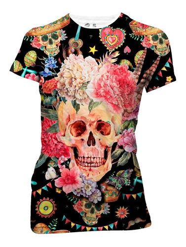 Playera Sublimada Calavera Y Día De Muertos 100% Lavable