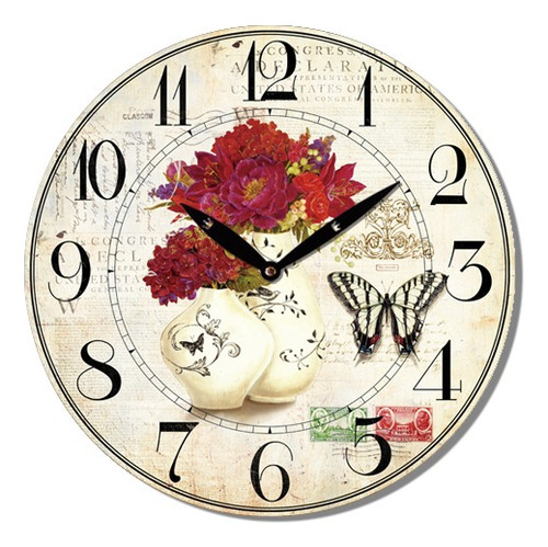 Reloj De Pared Mdf D28.8x3.5cm Flores Rojas