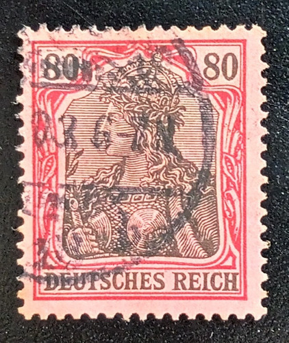 Alemania Reich, Sello Yv 75 Germania 80pf 1902 Usado L17889