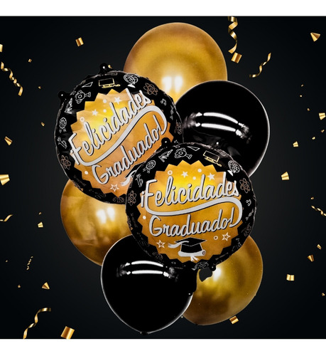 Decoración Globos Graduación Regalo Graduado Kit 7 Pz 30 Cm Dorado Felicidades Graduado 1 Pack 7 Globos