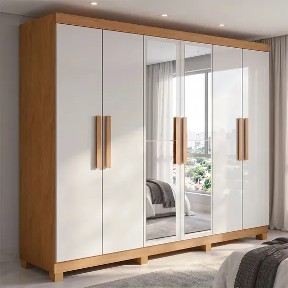 Guarda Roupa Casal 6 Portas Easy Slim Com Espelho E Pés