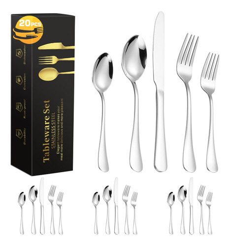 Juego de cubiertos acero inoxidable Topon 20 piezas plata