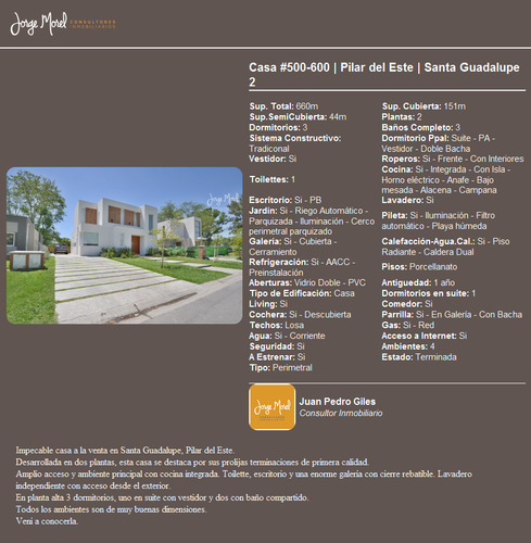 Casa Perimetral #500-600 - Pilar Del Este - Santa Guadalupe 2 - 660m2 #id 14762