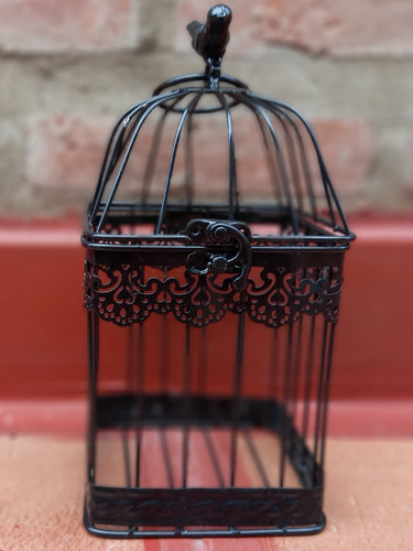 Imagen 2 de 8 de Jaula Decorativa Cuadrada Pajaro Negro Vintage