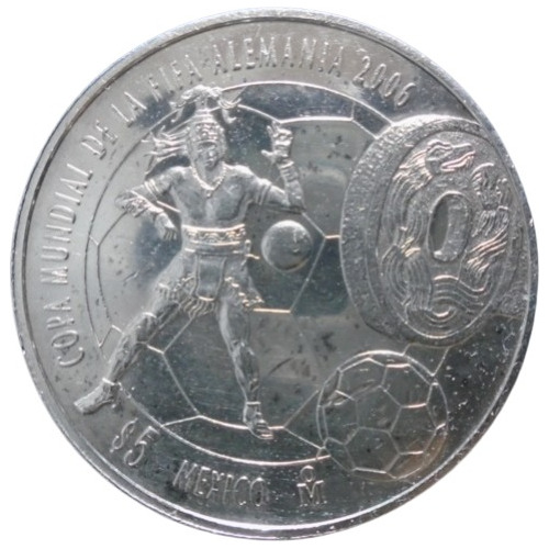México 5 Pesos 2006 Plata Conm. Copa Mundial Alemania 2006