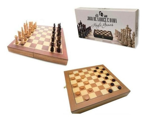 Jogo Xadrez E Dama Peças E Tabuleiro Em Madeira 40 X 40cm