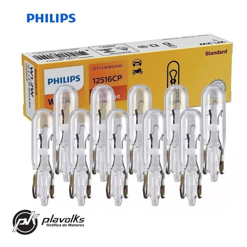 10 Lâmpada Philips Esmagadinha W1.2w 12v W2x4.6d Luz Painel