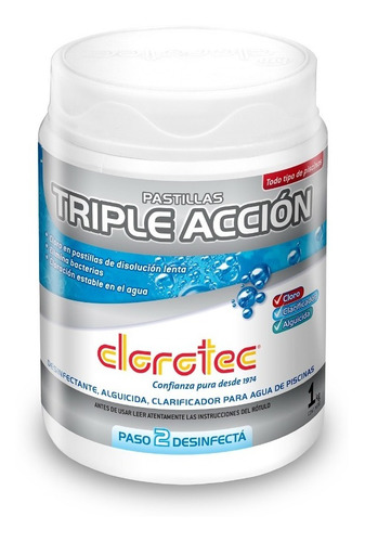 Imagen 3 de 6 de Pastillas Triple Accion Disol Lenta Pileta Cloro Clorotec 1k