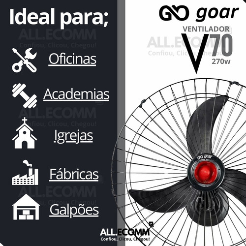 Kit 2 Ventilador Parede Osc Goar 70cm Bivolt 270w Industrial