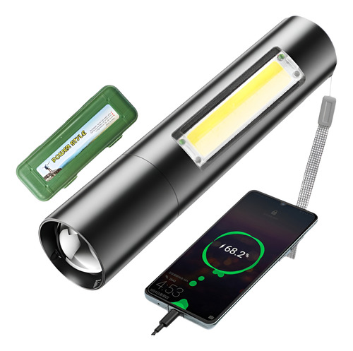 Linterna Táctica Led Recargable,impermeable, Luz Cob Lateral