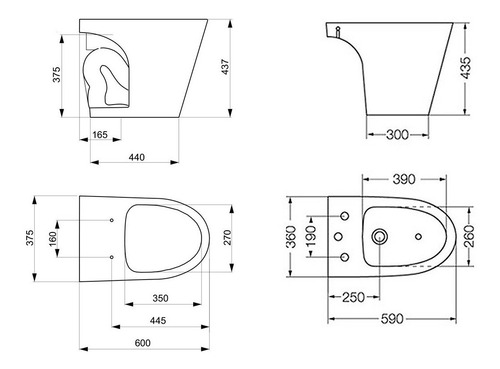 Imagen 2 de 7 de Baño Ferrum Marina Inodor Corto-bidet 1-3 Aguje-tapas Cuotas