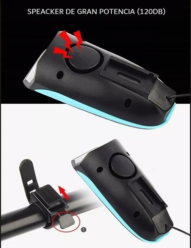 Luz Bicicleta Delantera 3 Modos D Luz Bocina Recargable Usb