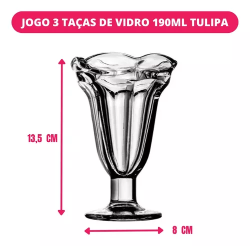 Taça De Sobremesa Vidro Sorvete Sundae Milk Shake Água Jogo 3 Peças Tulipa  190ml - Escorrega o Preço
