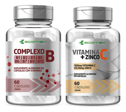 Kit Vitamina C + Zinco + Complexo B Com Biotina 500mg 120cáp Sabor Sem Sabor