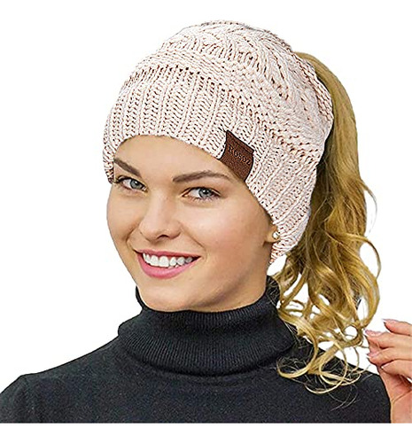 Cola De Caballo Rosoz Beanie Para La Mujer, Cálido Invierno 