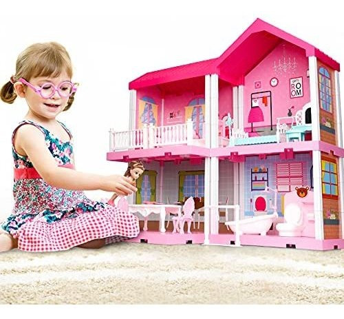 Temi Diy Dollhouse Building Kit Con Muebles, Toy 55y4y