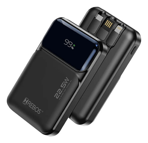 Power Bank 10.000mah 22.5w V8 Tipo C Lightning Cor Preto