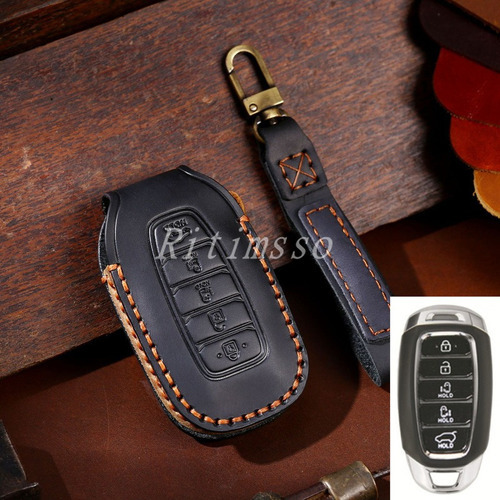 Capa De Cuero Hecha A Mano Para Clave De Coche 5 Btn Black