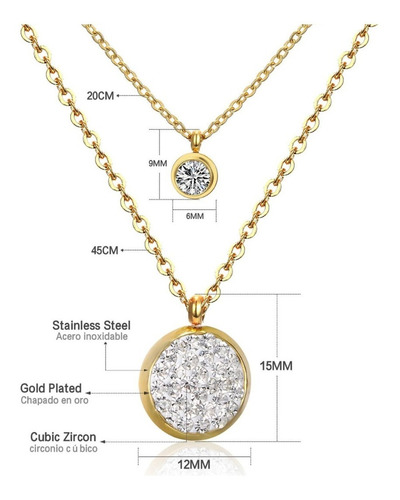 Imagen 3 de 4 de Collar Multicapa Dorado Doble Layer Acero Moda Chapa Oro