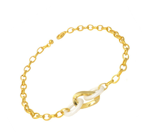 Pulsera De Plata 925 Rolo Bañada En Dorado Con Piedra Agatha