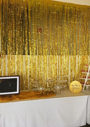 2 Cortina Metálica Oro Dorada Fiesta Decoración Escenografía