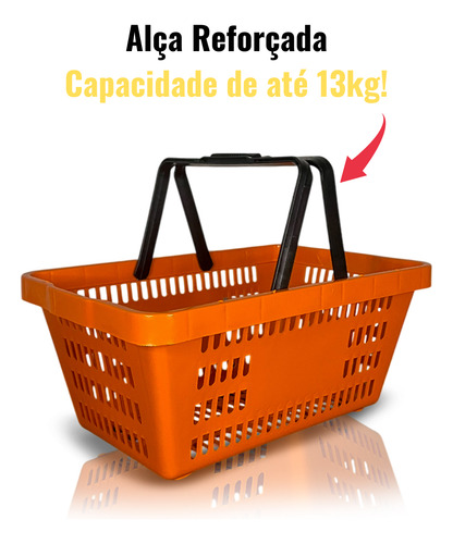 15 Cesta De Compras Reforçada Supermercado Mercado Loja Conv Laranja