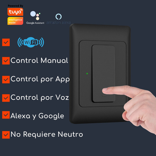 Interruptor Simple Inteligente Wifi - 1 Canal Sin Neutro Negro