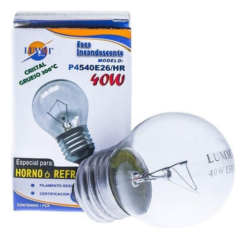 Foco Incandescente 40w Para Horno Y Refrigerador E26 Lummi Luz Cálido