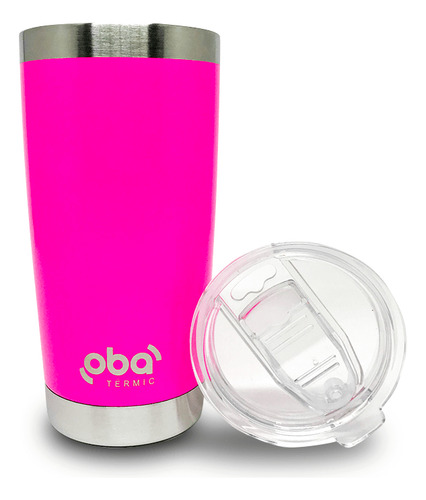 Copo Térmico Com Tampa E Abridor 591ml Rosa / Neon.