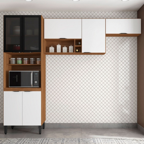Cozinha Compacta Firenze 7 Portas Amêndola Touch/branco
