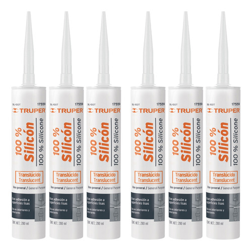 Kit 6 Pzas Sellador Transparente 100% Silicón, 280 Ml 17559
