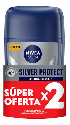 Desodorante Nivea Men Silver Protect Barra 50 Gr X 2 Und