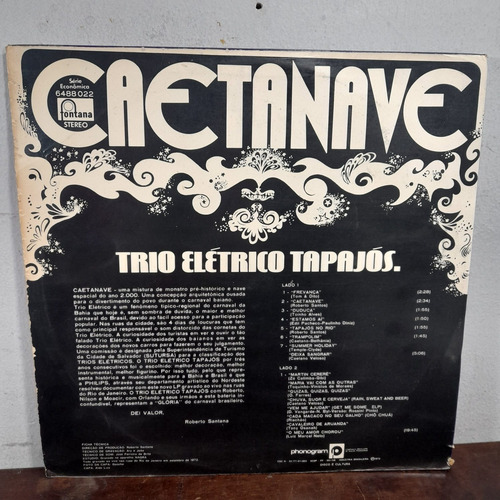 Imagem 2 de 6 de Vinil Lp Caetanave Trio Elétrico Tapajós 1972 Bom Estado